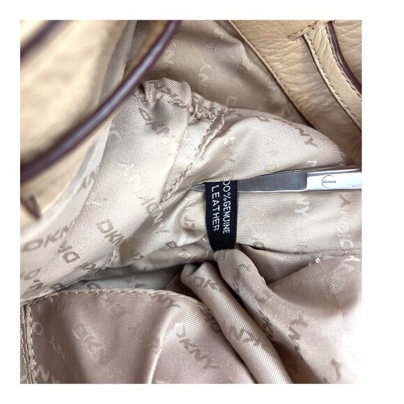 DKNY Nude Crosby Ego Leather Drawstring Large Bucket Bag Purse - Picture 7 of 10